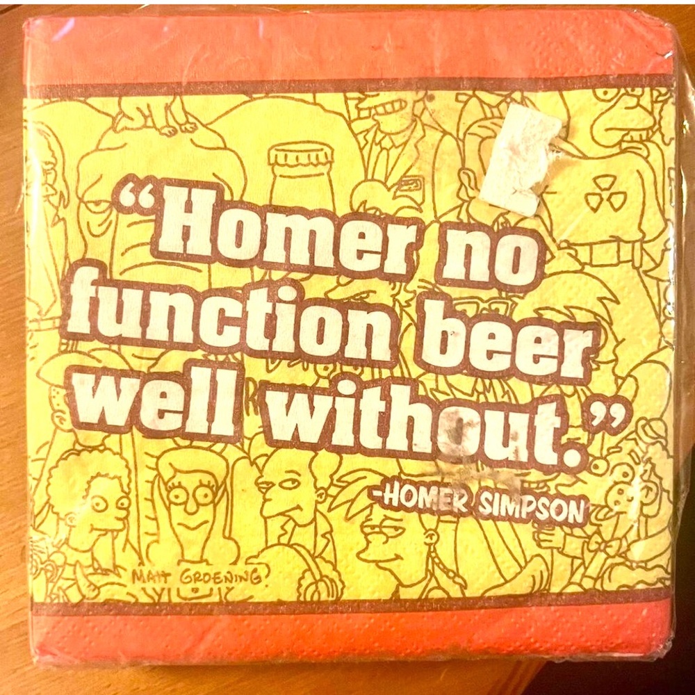 The Simpsons Party Napkins, 16 Pc, Homer No Function Beer Well Without, 2001
